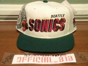 Image of VINTAGE SEATTLE SUPERSONICS BLOCK TEXT SPORTS SPECIALTIES SNAPBACK CAP HAT