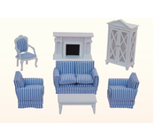 Image of Dollhouse Furniture - Cape Cod Striped Lounge Set