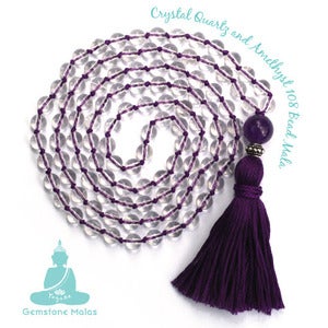 Image of YogaBe Gemstone Mala Necklace - Crystal Quartz and Amethyst