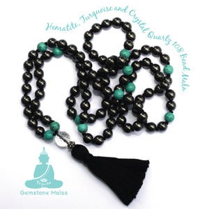 Image of YogaBe Gemstone Mala Necklace - Hematite, Turquoise and Crystal Quartz
