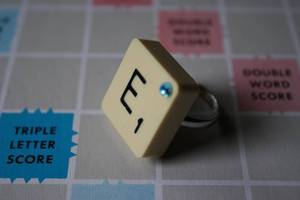 Image of Vintage Scrabble Initial Ring with Coloured Gem (Free P&P)