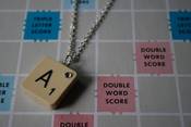 Image of Vintage Scrabble Initial Necklace with Clear Gem on Silver Coloured Chain (Free P&P)
