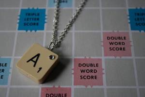 Image of Vintage Scrabble Initial Necklace with Clear Gem on Silver Coloured Chain (Free P&P)
