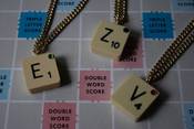 Image of Vintage Scrabble Initial Necklace with Coloured Gem on Gold Coloured Chain (Free P&P)