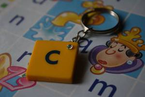 Image of Vintage Junior Scrabble Initial Keyrings with Clear Gem (Free P&P)