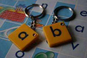 Image of Vintage Junior Scrabble Initial Keyrings with Coloured Gem (Free P&P)