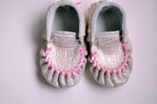Image of Moccasins - Gold with Neon Pink Stitching