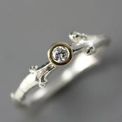 Image of Sterling Silver Lilac Twig Ring with 18k Gold and White Diamond