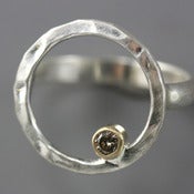 Image of Hammered Hoop Ring with Champagne Diamond