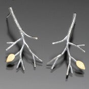Image of Oxidized Branch Earrings with Gold Leaf