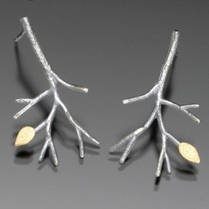 Image of Oxidized Branch Earrings with Gold Leaf
