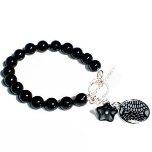 Image of Onyx, Sterling & Czech Glass Charm Bracelet