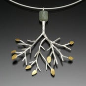 Image of Silver Tree Pendant with 24k and Aquamarine