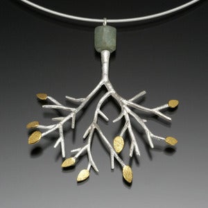Image of Silver Tree Pendant with 24k and Aquamarine