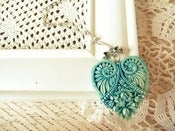 Image of Blue Dyed Floral Heart Necklace