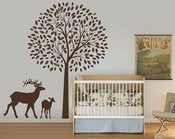 Image of Mum Mom and Baby Deer with Beautiful Tree wall decal and sticker
