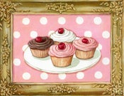 Image of Gilded Sweetness Cherry Cupcakes within faux painted frame canvas print