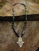 Image of African Ethiopian Cross and Green Glass Necklace