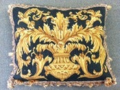 Image of Needlepoint Pillow with Tassels Gold/Black 21x26"