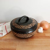 Image of Carved Casserole With Lid - black