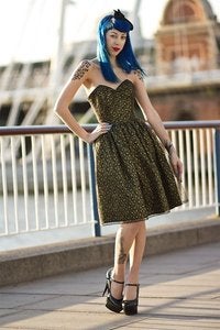 Image of Black and Gold Strapless Dress