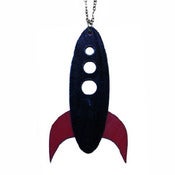 Image of Ltd. Edition Rocket Ship Necklace made from recycled vinyl records.
