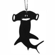 Image of Hammerhead Shark Necklace/Earrings made from a recycled vinyl record.