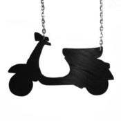 Image of Scooter Necklace/Earrings made from a recycled vinyl record.