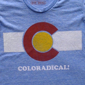 Image of Coloradical Colorado Flag T-Shirt- Women's Light Blue