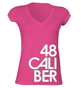 Image of 48 Caliber Stacked Text Womens Fitted V-Neck