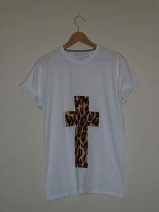 Image of Leopard Print Cross WhiteT Shirt