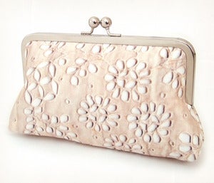 Image of Pale lace petals, original printed silk clutch bag