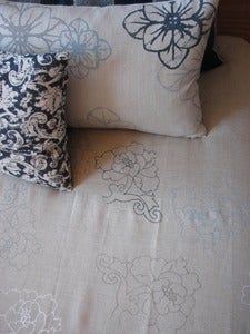 Image of stitched peony bed linen