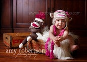 Image of Girls Pink Cotton Sock Monkey Hat