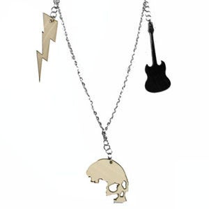 Image of Rock and Roll Charm Necklace made from recycled vinyl records.
