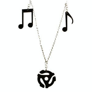 Image of 45 Adapter Charm Necklace made from recycled vinyl records.