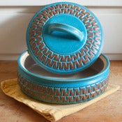 Image of Carved Casserole With Lid - Turquoise