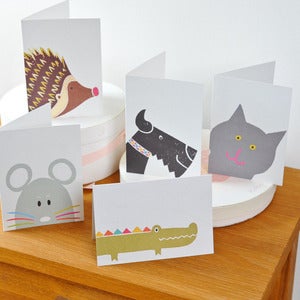 Image of Set of Five Mixed Animal Cards, with stickers