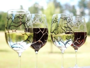 Image of Black and White Bare Tree Wine Glasses-Set of 4
