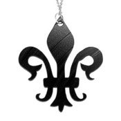 Image of Fleur-De-Lis Necklace/Earrings made from a recycled vinyl record.