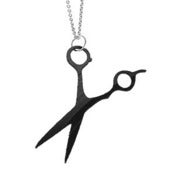 Image of Scissors Necklace/Earrings made from a recycled vinyl record.