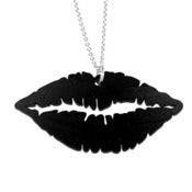 Image of Lips Necklace/Earrings made from a recycled vinyl record.