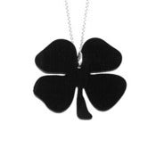 Image of 4 Leaf Clover Necklace/Earrings made from a recycled vinyl record.