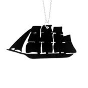 Image of Pirate Ship Necklace/Earrings made from a recycled vinyl record.