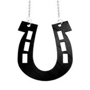 Image of Horseshoe Necklace/Earrings made from a recycled vinyl record.