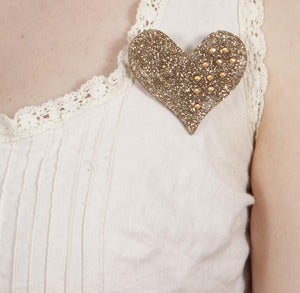 Image of Decayed Gold Glitter & Crystal Heart Deco Brooch