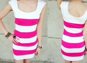 Image of Pink/White Classic Body Con Dress