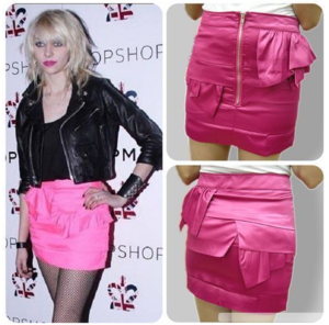 Image of Celeb Style Hot Pink Tier Exposed Zip Satin Skirt