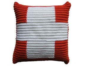 Image of Hand Knit Cushion 40 x 40cm - terracotta cross