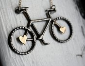 Image of Black and Gold- Oxidized Sterling Silver Bike Pendant with Brass Hearts